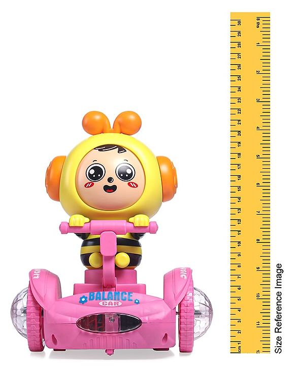 Babyhug Premium Balancing Car Toy with Interactive Revolving Cute Car with 4 Different Expressions| Colorful Led Lights & Music -Baby Pink