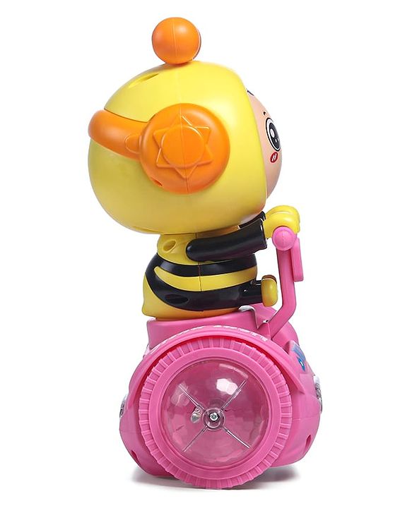 Babyhug Premium Balancing Car Toy with Interactive Revolving Cute Car with 4 Different Expressions| Colorful Led Lights & Music -Baby Pink