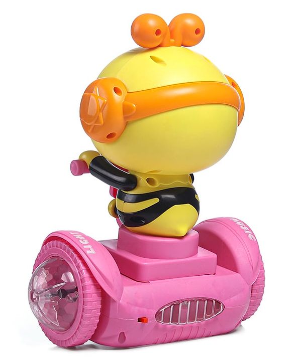 Babyhug Premium Balancing Car Toy with Interactive Revolving Cute Car with 4 Different Expressions| Colorful Led Lights & Music -Baby Pink