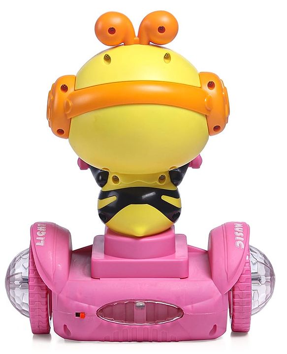 Babyhug Premium Balancing Car Toy with Interactive Revolving Cute Car with 4 Different Expressions| Colorful Led Lights & Music -Baby Pink