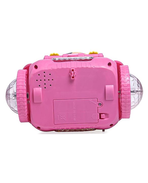 Babyhug Premium Balancing Car Toy with Interactive Revolving Cute Car with 4 Different Expressions| Colorful Led Lights & Music -Baby Pink