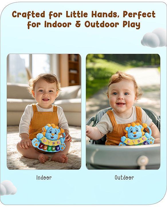 Babyhug Musical Lion Piano with Light-Up Keys & Animal Sounds and Melodies|Auditory & Motor Skill Development|Colorful Design,Volume Control,Baby-Safe Build|3+ Years| BIS|L*B*H: 18x13x3 cm|Blue