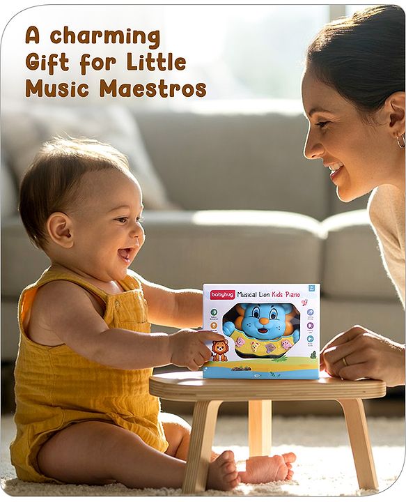 Babyhug Musical Lion Piano with Light-Up Keys & Animal Sounds and Melodies|Auditory & Motor Skill Development|Colorful Design,Volume Control,Baby-Safe Build|3+ Years| BIS|L*B*H: 18x13x3 cm|Blue