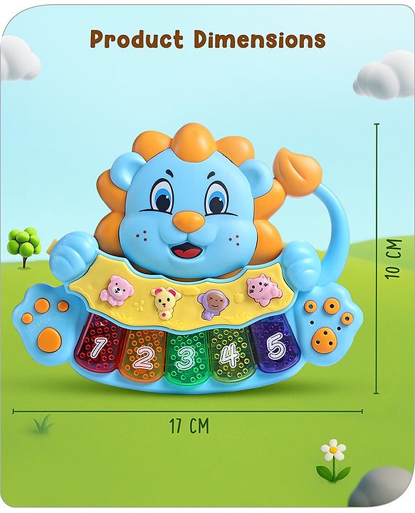 Babyhug Musical Lion Piano with Light-Up Keys & Animal Sounds and Melodies|Auditory & Motor Skill Development|Colorful Design,Volume Control,Baby-Safe Build|3+ Years| BIS|L*B*H: 18x13x3 cm|Blue