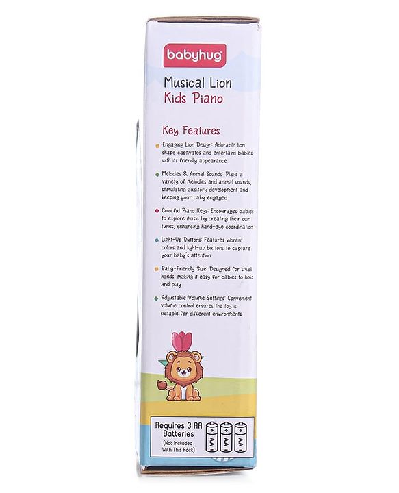 Babyhug Musical Lion Piano with Light-Up Keys & Animal Sounds and Melodies|Auditory & Motor Skill Development|Colorful Design,Volume Control,Baby-Safe Build|3+ Years| BIS|L*B*H: 18x13x3 cm|Blue