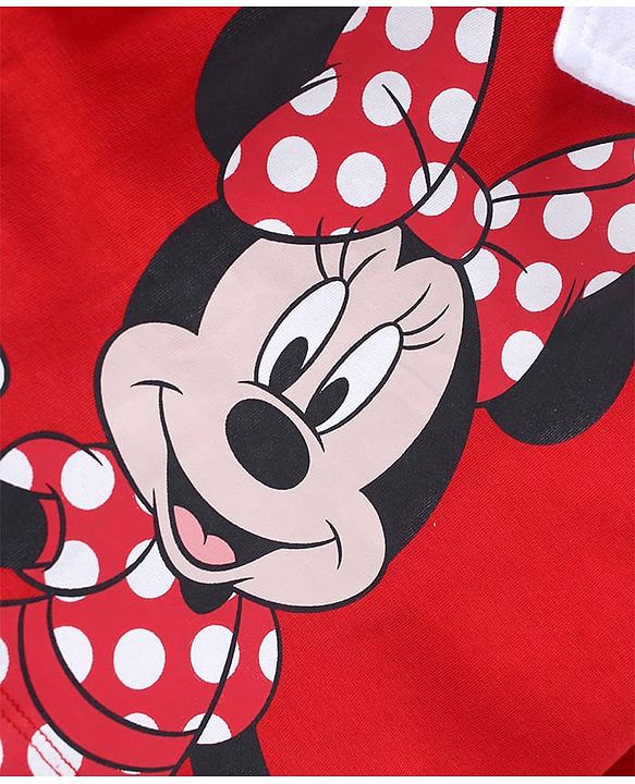 Babyhug Disney Single Jersey Knit  Full Sleeves T-Shirt & Leggings Set With Minnie Mouse Graphics & Badge Detailing - Red