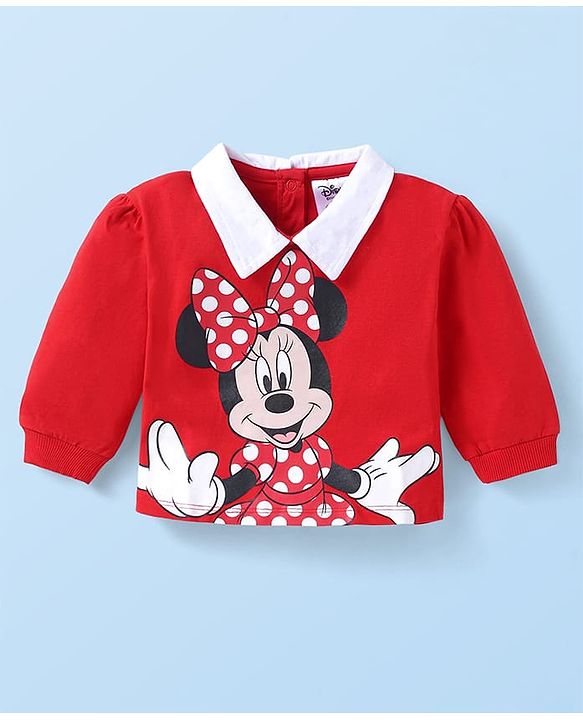 Babyhug Disney Single Jersey Knit  Full Sleeves T-Shirt & Leggings Set With Minnie Mouse Graphics & Badge Detailing - Red