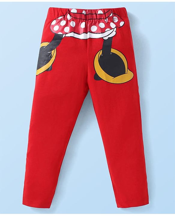 Babyhug Disney Single Jersey Knit  Full Sleeves T-Shirt & Leggings Set With Minnie Mouse Graphics & Badge Detailing - Red