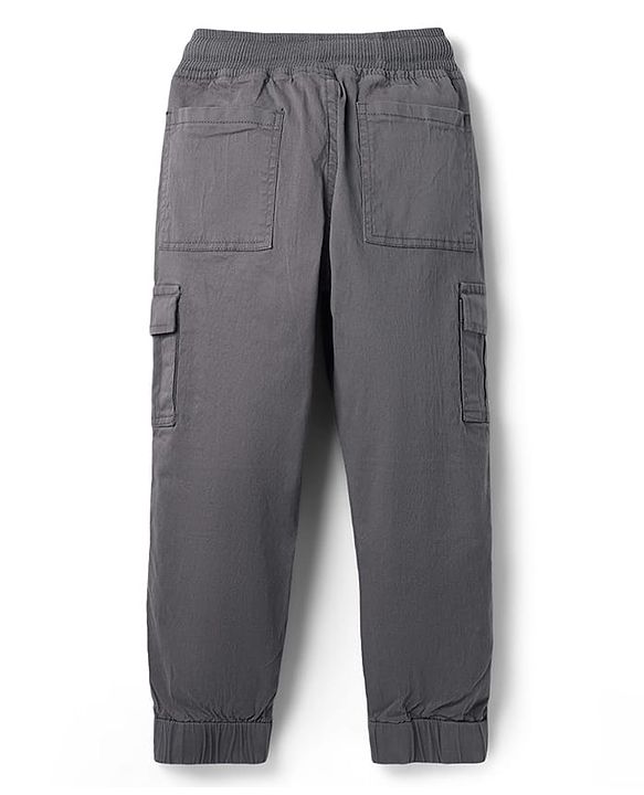 Pine Kids Cotton Elastane Woven Full Length Solid Trouser With Cargo Pockets - Grey