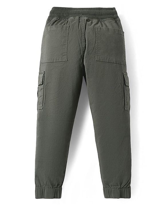 Pine Kids Cotton Elastane Woven Full Length Solid Color Trouser - Olive Green