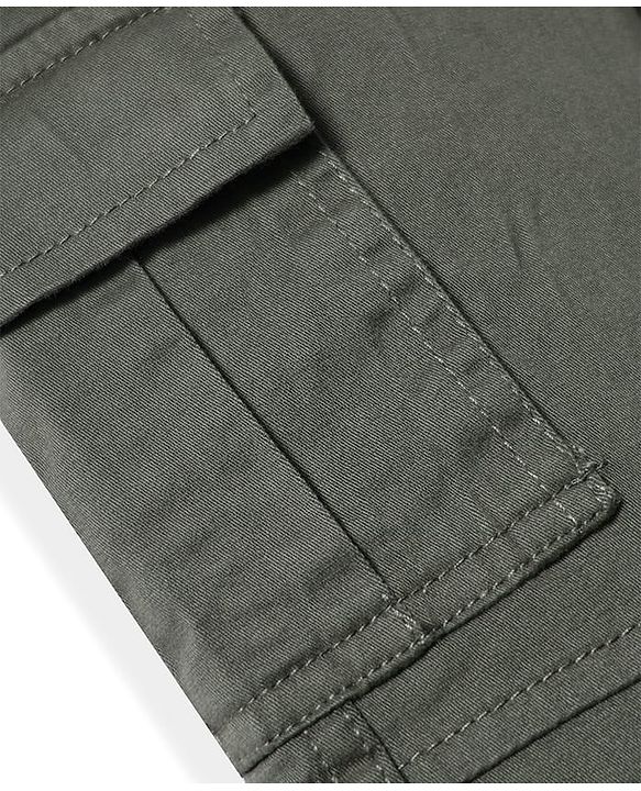 Pine Kids Cotton Elastane Woven Full Length Solid Color Trouser - Olive Green
