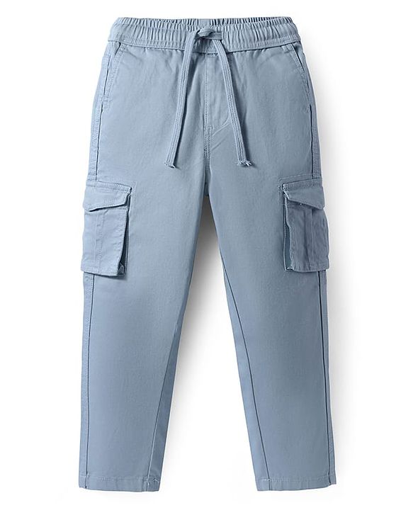 Pine Kids Cotton Woven Full Length Solid Colour Trouser With Cargo Pockets - Navy Blue
