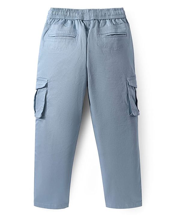Pine Kids Cotton Woven Full Length Solid Colour Trouser With Cargo Pockets - Navy Blue