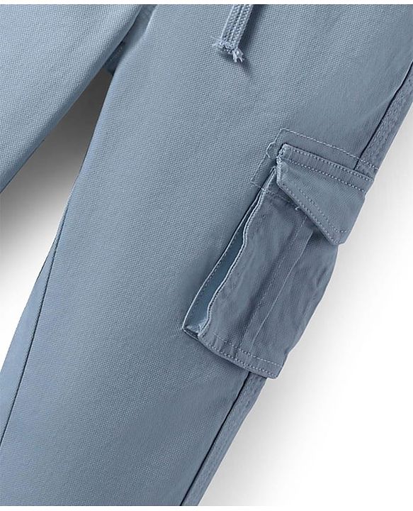 Pine Kids Cotton Woven Full Length Solid Colour Trouser With Cargo Pockets - Navy Blue