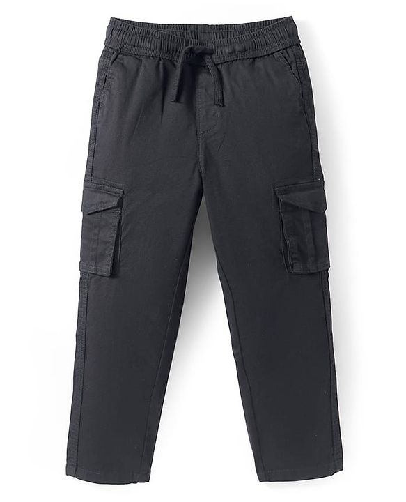 Pine Kids Cotton Woven Full Length Solid Colour Trouser With Cargo Pockets - Navy Blue
