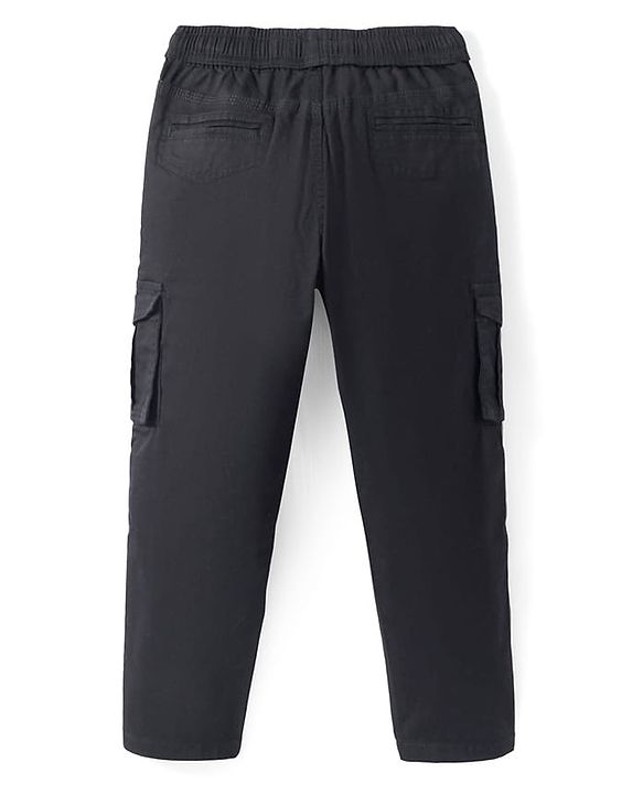 Pine Kids Cotton Woven Full Length Solid Colour Trouser With Cargo Pockets - Navy Blue