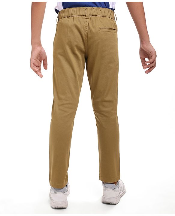 Pine Kids Cotton Woven Full Length Solid Colour Trouser - Tan