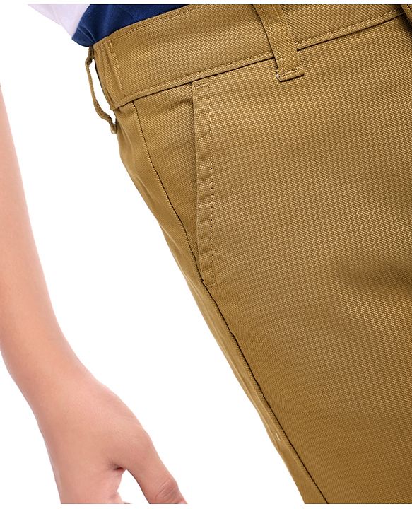 Pine Kids Cotton Woven Full Length Solid Colour Trouser - Tan