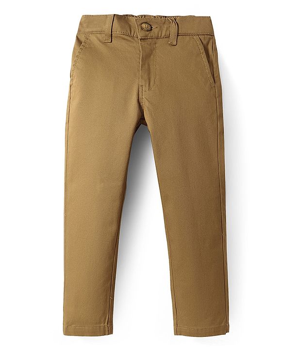 Pine Kids Cotton Woven Full Length Solid Colour Trouser - Tan
