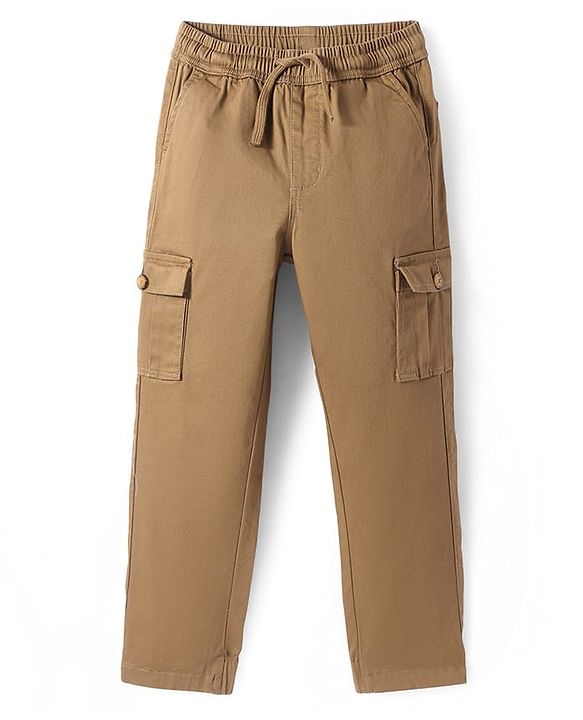 Pine Kids Woven Full Length Solid Trouser With Cargo Pockets - Tan
