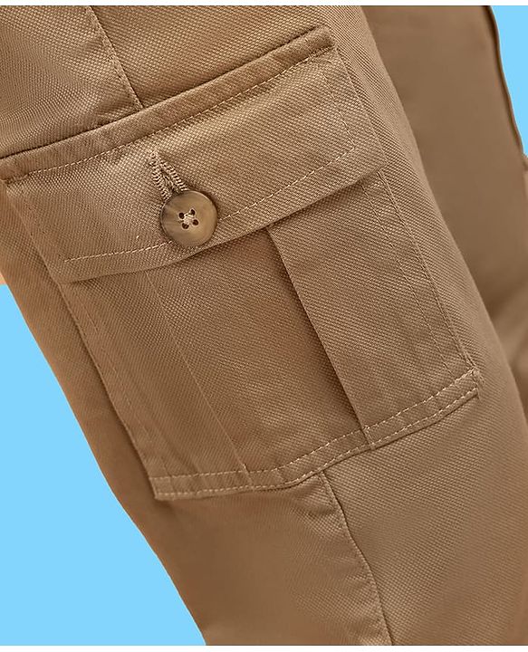 Pine Kids Woven Full Length Solid Trouser With Cargo Pockets - Tan