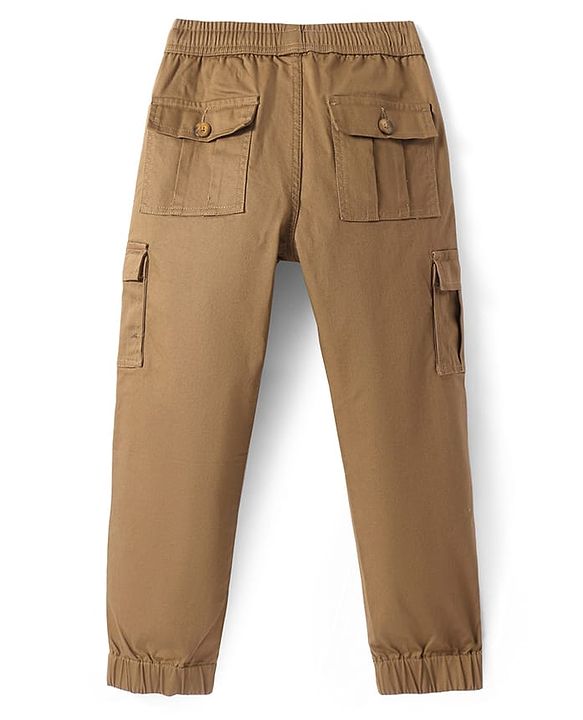 Pine Kids Woven Full Length Solid Trouser With Cargo Pockets - Tan
