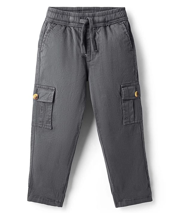 Pine Kids Woven Full Length Solid Trouser With Cargo Pockets - Grey