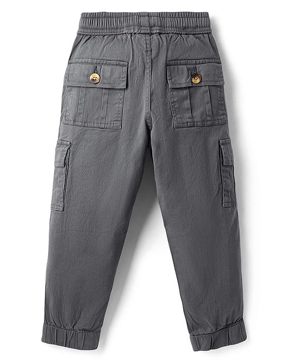 Pine Kids Woven Full Length Solid Trouser With Cargo Pockets - Grey