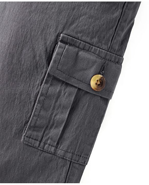 Pine Kids Woven Full Length Solid Trouser With Cargo Pockets - Grey