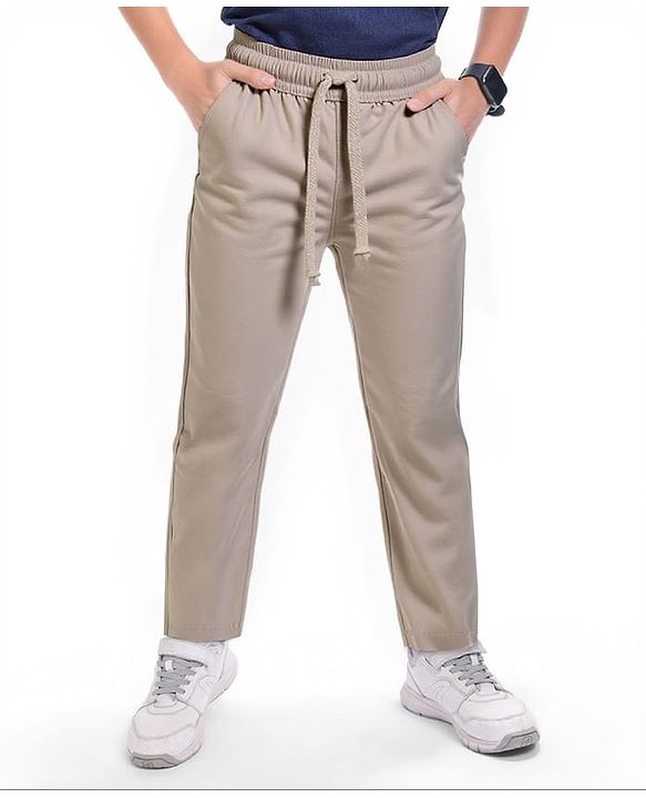 Pine Kids Cotton Woven Full Length Solid Colour Trouser - Beige