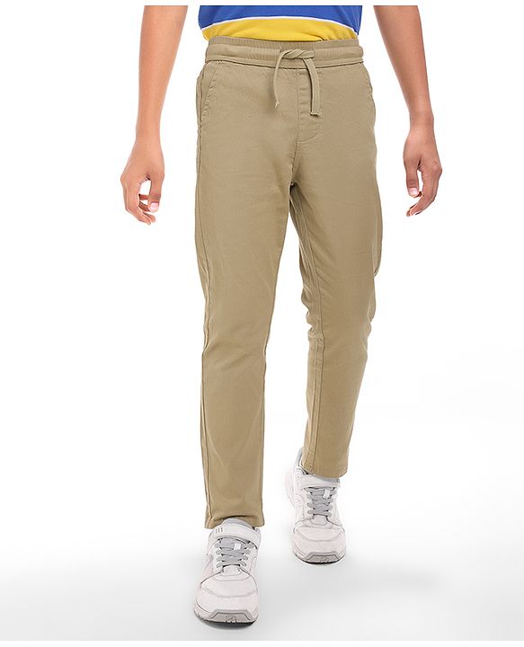 Pine Kids Cotton Woven Full Length Solid Colour Trouser - Tan