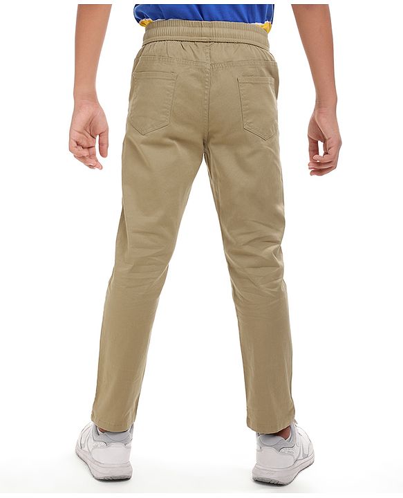 Pine Kids Cotton Woven Full Length Solid Colour Trouser - Tan