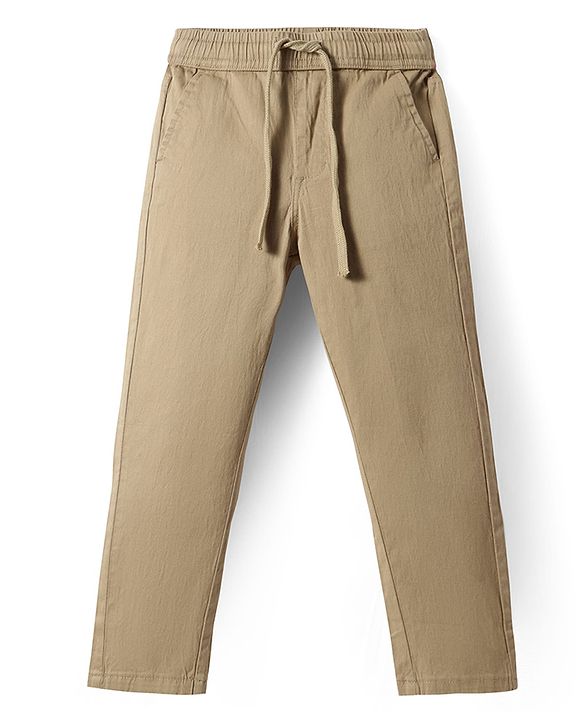 Pine Kids Cotton Woven Full Length Solid Colour Trouser - Tan