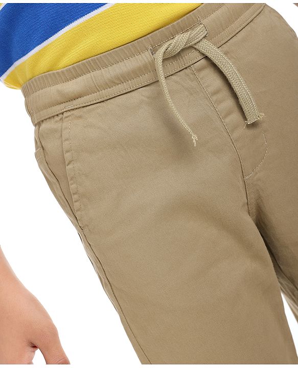 Pine Kids Cotton Woven Full Length Solid Colour Trouser - Tan