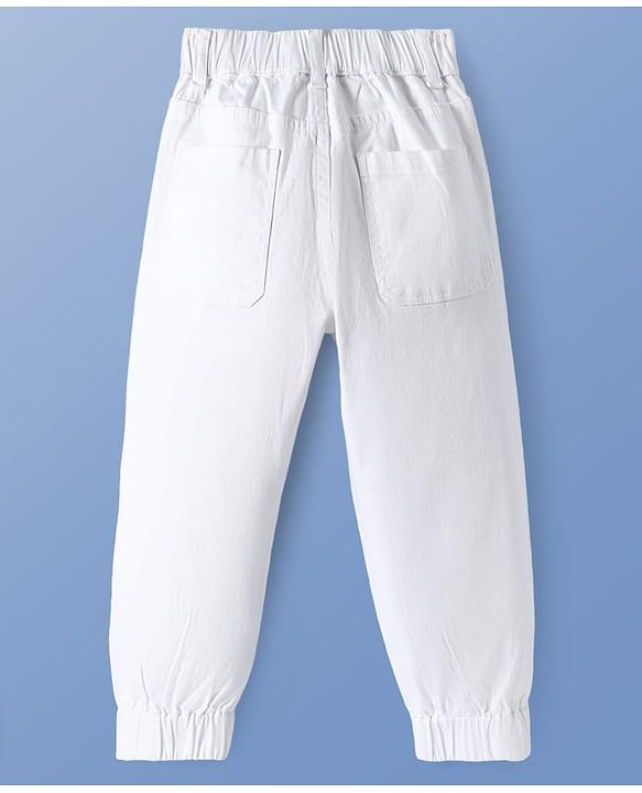 Pine Kids Cotton Woven Full Length Solid Trousers - White