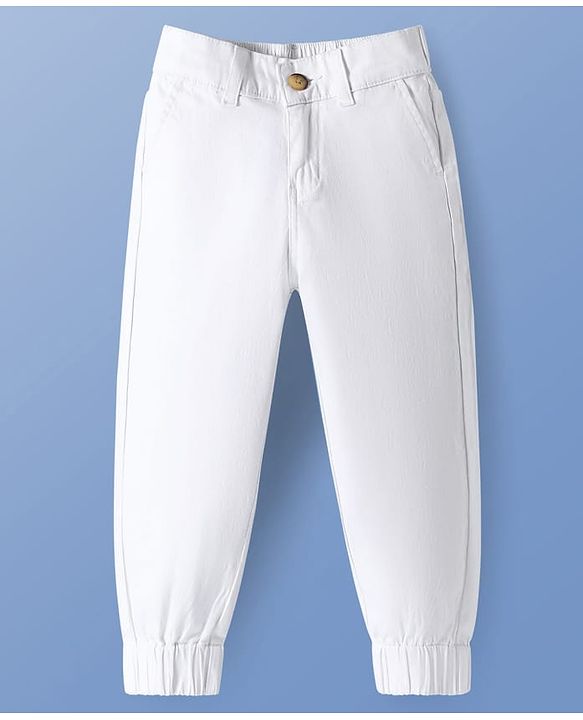 Pine Kids Cotton Woven Full Length Solid Trousers - White