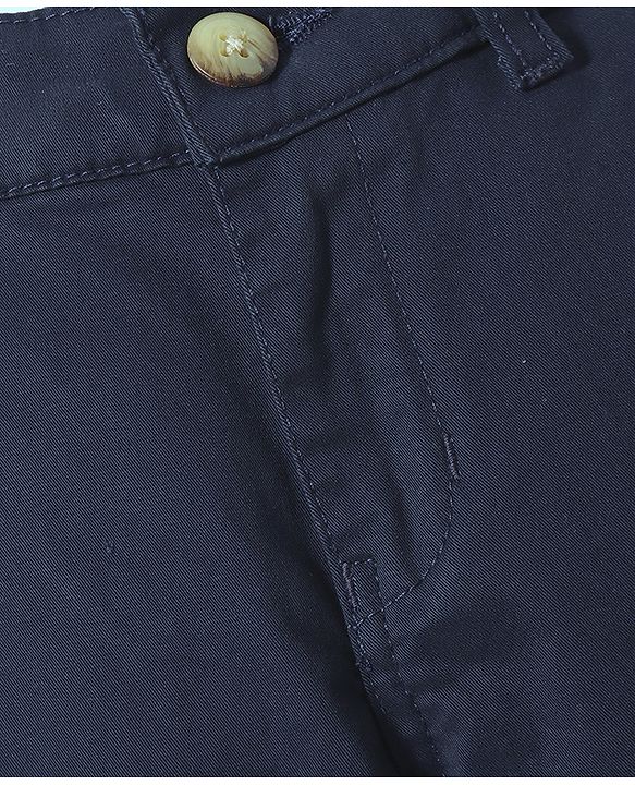 Pine Kids Cotton Woven Full Length Solid Trousers - Navy Blue
