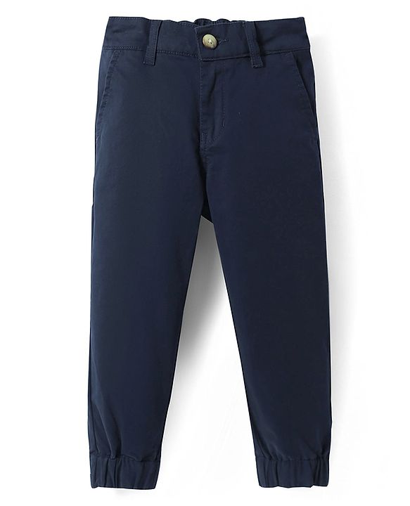 Pine Kids Cotton Woven Full Length Solid Trousers - Navy Blue