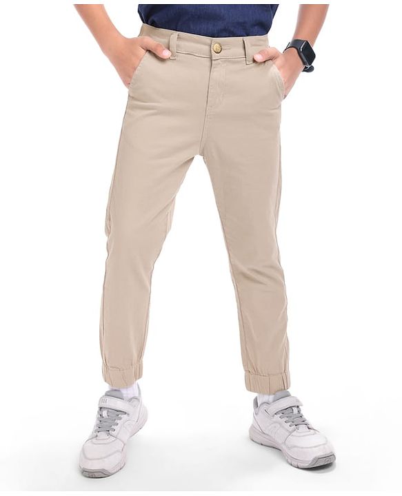 Pine Kids Cotton Woven Full Length Solid Trousers - Navy Blue
