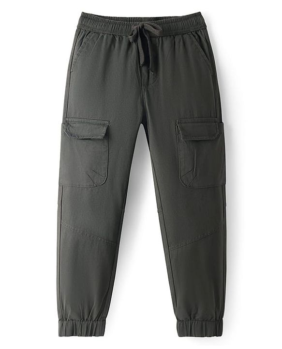 Pine Kids Cotton Elastane Woven Full Length Solid Color Trouser - Olive Green