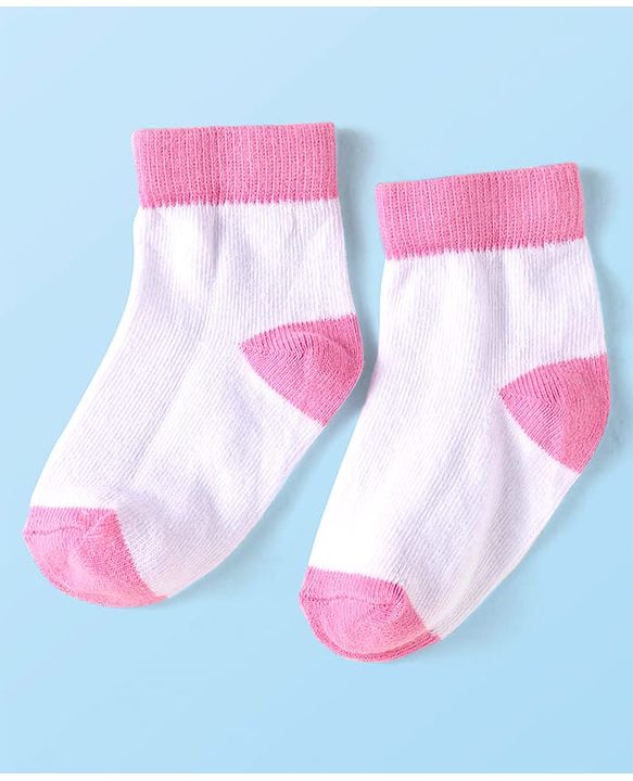 Cute Walk by Babyhug Knit Ankle Length Socks with Stripes Polka Dots & Text Design Pack of 5 - White & Pink