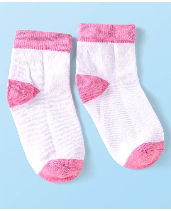 Cute Walk by Babyhug Knit Ankle Length Socks with Stripes Polka Dots & Text Design Pack of 5 - White & Pink