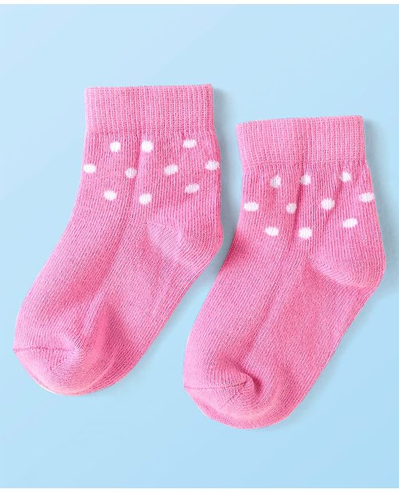 Cute Walk by Babyhug Knit Ankle Length Socks with Stripes Polka Dots & Text Design Pack of 5 - White & Pink