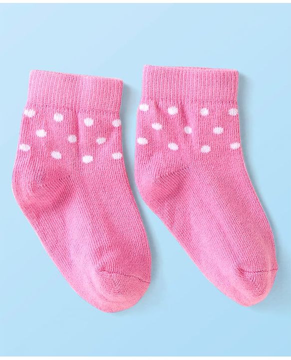 Cute Walk by Babyhug Knit Ankle Length Socks with Stripes Polka Dots & Text Design Pack of 5 - White & Pink