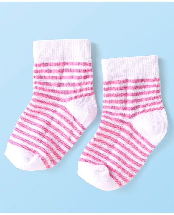 Cute Walk by Babyhug Knit Ankle Length Socks with Stripes Polka Dots & Text Design Pack of 5 - White & Pink