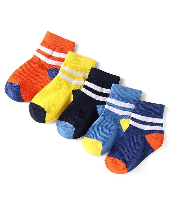 Cute Walk by Babyhug Knit Ankle Length Antibacterial Socks with Stripes Pack of 5 - Multicolor