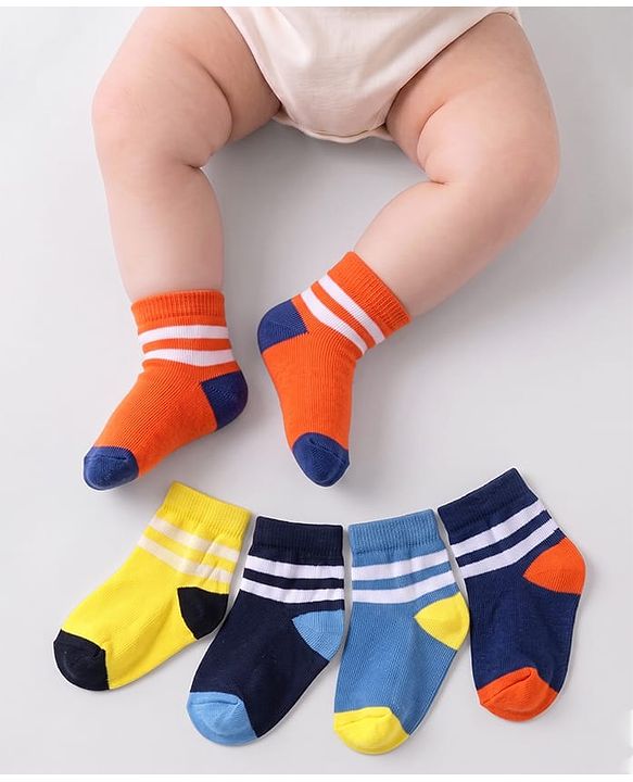 Cute Walk by Babyhug Knit Ankle Length Antibacterial Socks with Stripes Pack of 5 - Multicolor