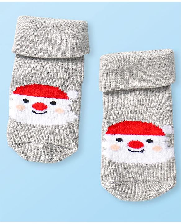 Cute Walk by Babyhug Knit Antibacterial Ankle Length Socks with Christmas Theme Design Pack of 3 - Red Grey & Black