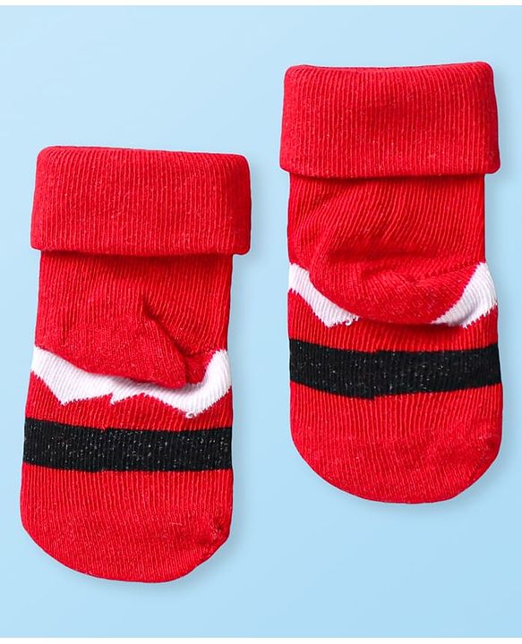 Cute Walk by Babyhug Knit Antibacterial Ankle Length Socks with Christmas Theme Design Pack of 3 - Red Grey & Black