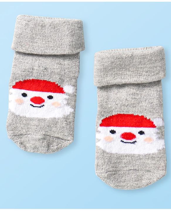 Cute Walk by Babyhug Knit Antibacterial Ankle Length Socks with Christmas Theme Design Pack of 3 - Red Grey & Black